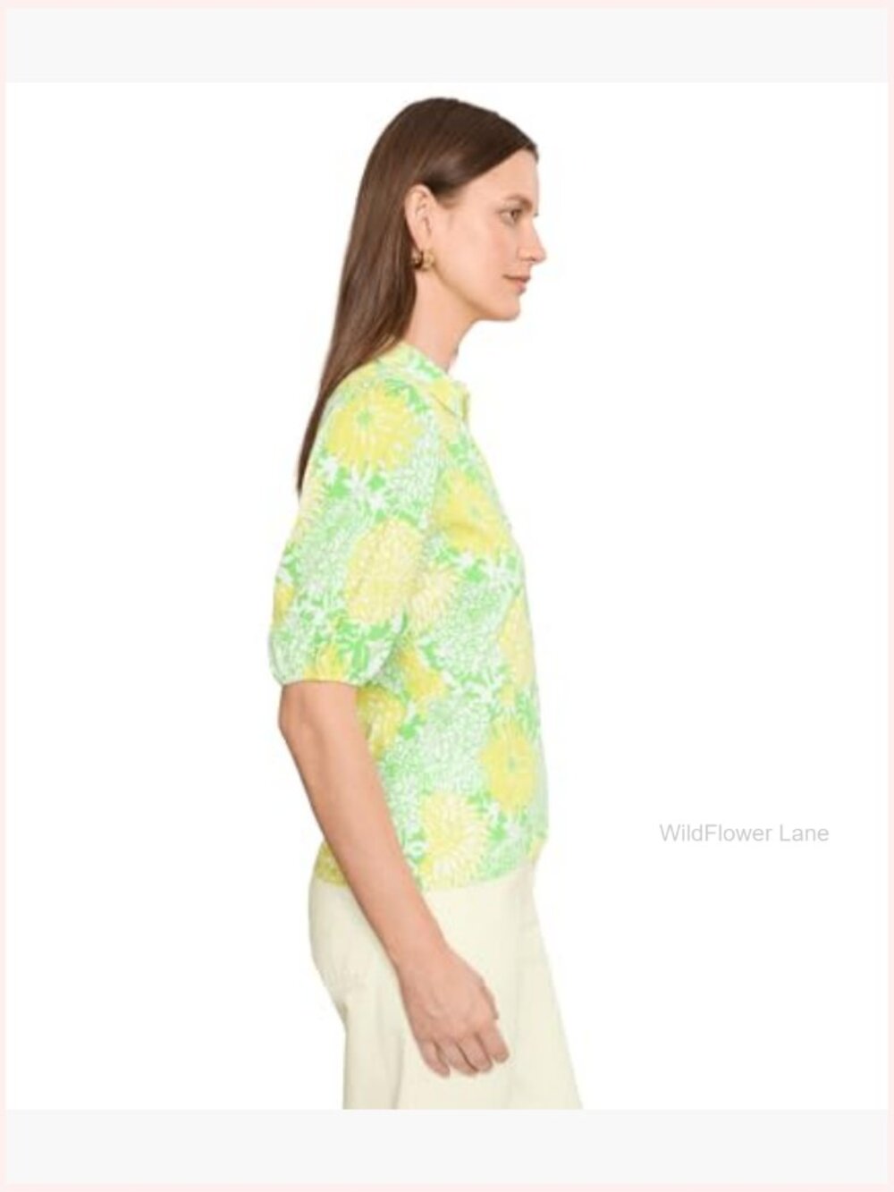 Cotton Knit Blouse with Collar and Short Puffed Sleeves - Picture 3 of 5